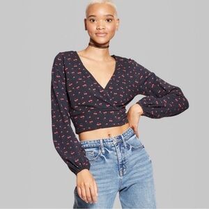 Wild Fable Cherry Print Cropped Blouse